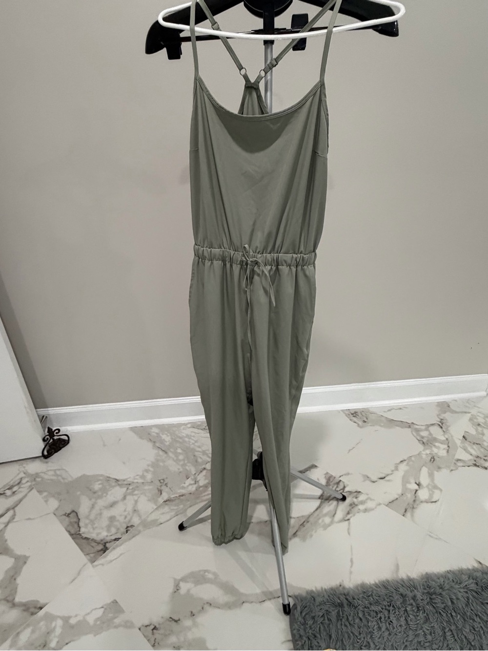 Abercrombie & Fitch Olive Green Sleeveless Drawstring Jumpsuit